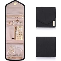 Pochette Bijoux Voyage Cuir PU Imperméable 28x17,6cm - Organisateur Roulant Pliable Pour Boucles D'Oreilles, Colliers Et Bagues