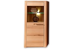 ‎STELLA TRADING Stella Trading Nature Plus Vitrine (links) aus Kernbuchenholz teil-massiv - Glasvitrine mit schöner LED Beleuchtung - 60 x 127 x 40 cm (B/H/T)