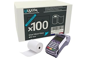 ULAXIM 100 Rouleaux Bobines rouleaux Papier thermiques 20m ✪Marque Française✪ de dimensions standard 57x40x12mm pour tout appareils CB, TPE quelle que soit la marque : Ingenico, Thales, Hypercom (100)