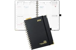 POPRUN Agenda 2024 Semana Vista Vertical Premium con Tapa Dura 21,5 x 16 cm, Planificador 2024 A5 - Vertical Diario Calendario - Tapa Dura - Regla Posicionable - 100 gsm Papel Certificado FSC®, Negro