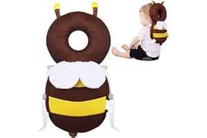 DAWUMIN Baby Kopfschutz, Kopfschutz Baby Rucksack, Verstellbare Schutzkissen Baby, Fallschutz Baby, Kopfschutz Baby Krabbeln, für Kinder Krabbeln und Gehen (Braun-Horizontaler Streifen)