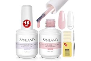 Saviland 2pcs 15ml 5 en 1 Kit de uñas de gel de construcción - Juego de gel fortalecedor de uñas transparente y desnudo con gel de construcción U V / LED en una botella 100 piezas de uñas con forma