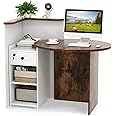 COSTWAY Reception Desk, Front Counter Desk with Lockable Drawer and Adjustable Shelf, Corner Cashier Retail Checkout Table Computer Desk for Beauty Salon Lobby Shop Office (White+Rustic Brown)