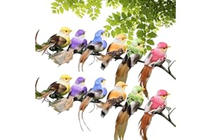Genikeer 12Pcs Small Birds On Clip | Realistic Artificial Foam Bird | Colourful Artificial Feather Foam Birds | Simulated Bird Ornaments | Artificial Bird Decoration For DIY Crafts Home Party Decors
