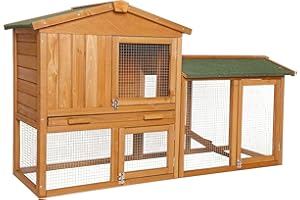 lionto Kaninchenstall aus Holz auf Zwei Etagen mit Rampe, 147x52x85 cm, wasserabweisendes Bitumendach & Drahtgitter, Hasenstall Winterfest für draußen mit 3 Eingängen & herausnehmbarer Schublade