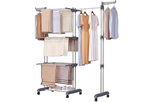 Oak & Tea Wäscheständer Turm, 83-200cm(Ausziehbar Flügeln), XXL Wäscheturm mit Rollen, 4 Etagen Wäscheständer, Großer Standtrockner, für Innen- und Außenbereich, Grau