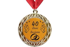 Larius Group Medaglia Regalo 40 Anni Insieme o Il Testo Desiderato - Anniversario di Matrimonio | Il Regalo del Compleanno, Natale, Evento, Competizione, Nozze (con Il Nastro)