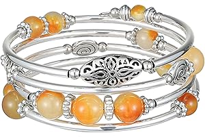 FULU AUTUMN Bracelet en Perles Argent pour Femmes Bracelet Enveloppant en Pierre Multicouches Un Cadeau de Bijoux Fantaisie pour Maman le Jour de Thanksgiving - Boîte Cadeau