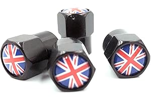PROTREX UK Tapones para válvula de rueda con bandera de Reino Unido, color negro