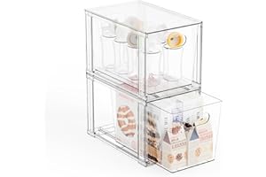 Yieach 2 Pack Large Stackable Storage Drawers,11″Deep Under Cabinet Organizer,Baby Bottle Organizer,Clear Stacking Pull Out Drawer,Acrylic Storage Containers Bins for Organizing Snack,Medicine,Makeup