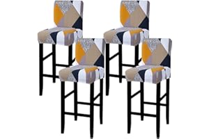 papasgix Coprisedia Elasticizzato con Schienale, Fodera corprisedia Lavabile Rimovibile Universale Elastico per Sgabello Alto Quadrato da Bar, Casa,Caffettiere,Festa(Geometria Arancia,4 Pezzi)