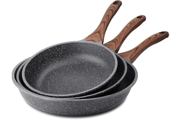 SENSARTE 20 + 24 + 28 cm, schweizisk granitbeläggning, non-stick set med | Induktion omelettpanna, hälsosam sten köksredskap kockpanna, kylbeständigt handtag, fri från avsiktligt tillsatt PFOA