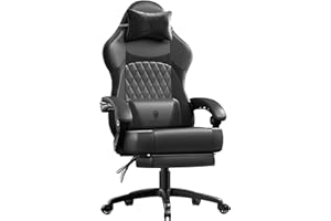 Dowinx Sedia da gaming, ergonomica, in pelle PU, con supporto lombare, funzione massaggio e schienale largo, portata fino a 150 kg, colore: nero