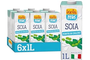 Isola Plus - Bevanda Vegetale di Soia 6x1L, Fonte di Calcio, Senza Zuccheri Aggiunti, Senza Glutine, Senza Lattosio, a Basso Contenuto di Grassi e Sale, Vegan