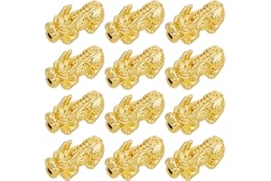Beebeecraft 1 Box 12Pcs Pixiu Spacer Bead 18k Gold Plated Chinese Character CAI Fengshui Lucky Bead for Necklaces Bracelets Key Chains, Hole: 2.5mm