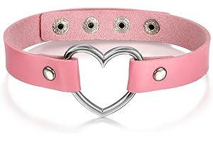 JewelryWe Adjustable Leather Choker Sexy Collar Punk Emo Heart Charm Choker Necklace for Girls Lady Women
