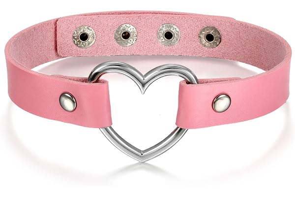 JewelryWe Bijoux Collier Ras du Cou Femme Fille Charme Coeur Réglable Cuir Alliage Fantaisie Multi-Couleur avec Sac Cadeau