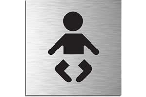 Dörrskylt Skötbord Skylt 120 x120 mm Aluminium Optik Borstat Rostfritt Stål Självhäftande Nr.17161-S