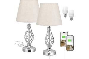 kakanuo Set di 2 Lampada da Comodino Touch Dimmerabile con Porte di Ricarica USB-A+Tipo-C 2 Lampadine, Paralume in Lino Beige, Lampada da Tavolo per Camera da Letto Soggiorno Ufficio