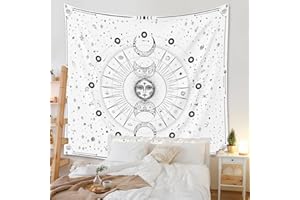 Arawat Wandteppich Mondphasen Wandtuch Weiß Wandteppich Mond Wanddeko Psychedelic Teppich Gothic Wandteppiche Tapestry Trippy Wandtuch Wandbehang Wand Deko (150 x 200cm)