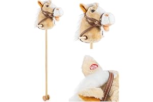 Toyrific 99 cm Hobby Horse Toy with Sounds, Strong Grip Handles, Plush head and Wheels, Light Brown