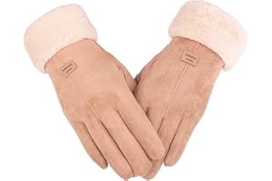 Zeltauto Women's Touch Screen Gloves Faux Suede Full Finger with Warm Plush Lining