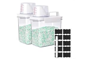 Yooler 1100 ml Airtight Detergent Dispenser with Measuring Cup, Pack of 2 Laundry Detergent Storage Washing Powder Storage Box, Multi-Purpose Container for Washing Powder, Laundry Perfume, Cereals
