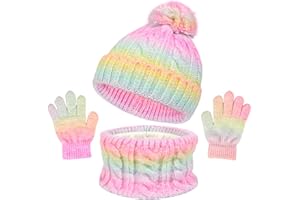 Baynetin 3Pcs Kids Winter Beanie Hat Scarf Gloves Set for 2-8 Years Old Boys Girls Winter Accessories Sets for Children Outdoor Sports, Knit Thick Warm Fleece Lined Thermal Sets