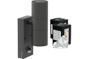 OKTAPLEX LIGHTING Oktaplex Chile lampa zewnętrzna ze stali nierdzewnej z czujnikiem ruchu w zestawie 2 x GU10 2700 K ciepła biel 450 lm lampa zewnętrzna IP44 antracyt 230 V - klasa energetyczna A