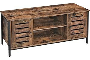 VASAGLE - Mueble TV, Soporte para TV, con estantes y armarios de Almacenamiento, Puertas persianas, para Sala de Estar, Sala de Juegos, Estilo Industrial, marrón rústico y Negro LTV43BX