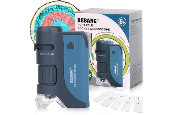 BEBANG Microscope de Poche Portable 60x~120x pour Enfants avec Zoom éclairé par LED, Microscope Portable pour Enfants, étudiants, Adultes (Bleu)