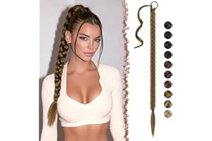 FESHFEN Lunga Coda Capelli Extension, 85 cm Treccia Lunga Coda Finta Capelli Marrone Chiaro Posticci per Coda con Elastico Coda Capelli Lunghi Sintetico Ponytail Extension per Donne