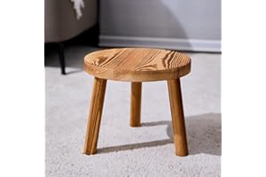 JETAINE Small Wooden Stool Round Table, Plant Stand Indoor Milking Step Stool for kids, Small Side Table for Kitchen, Bathroom, Toilet, Bedroom Bedside, Living Room