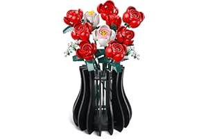 LENKYIN Kit de Vase en Bois pour Lego Roses, Fleurs de Cerisier, Tournesol, Tulipes, jonquilles, Lotus, Joli Vase de Fleurs pour Arrangement de Bouquet Lego, décoration d'intérieur pour Femmes et Adultes