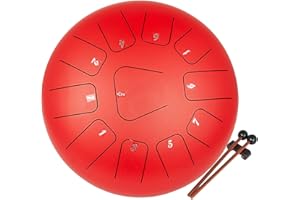 HuSuper Handpan Harmonic, Hand Drum Tamburo Musicale in Acciaio in 11 Note, Drum Hand 12 Pollici con Soft Hand Pan Bag,Hand Drum Rosso con Liibro di Musica, Borsa, Staffa a Mazzuolo