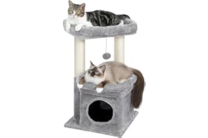 PAWZ Road Kleiner Katzenbaum, mehrstöckiger Katzenturm mit Sisal-überzogenem Kratzbaum, gemütlicher Katzenwohnung und großer Katzensitzstange für Hauskatzen, Grau