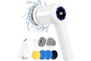 ERAVOR Brosse Electrique Nettoyage, LED Rechargeable Brosse Nettoyage Electrique, avec 5 Têtes de Brosse 2 Vitesses, pour Salle de Bain, Sol, carrelage, Baignoire, Cuisine, Voiture – Blanc