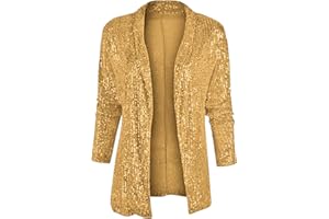 YUHYtop Damen Pailletten Cardigan Jacke Langarm Glitzer Bomberjacke Party Club Jacke Pailletten-Blazer Damen Elegant Tailliert Anzugjacke Glitzer Tops Kurz Oberteile Blazer Glitzer Outfits Clubwear