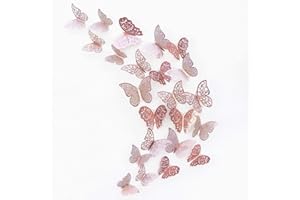 PINKBLUME Butterfly Decorations,3D Wall Decals,Metallic Art Sticker,DIY/Man-Made/Removable/Decorative Paper Murals for Home,Bathroom,Livingroom,Kids/Girls Bedroom,Nursey,Party Décor.(36 PCS) (Rose Gold)