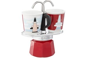Bialetti Mini Express Magritte, Coffee Maker + 2 Shot Glasses, 2 Cups, Aluminium