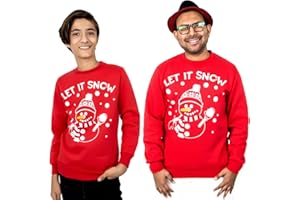 NOROZE Men's Boys Matching Christmas Sweatshirt Novelty Let it Snow Elf Reindeer Ugly Sweater Unisex Family Xmas Jumper Dad Son Top UK Sizes 7 Years-XXL