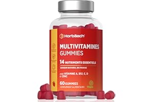 HORBÄACH Multivitamines Gummies Adulte | 14 Vitamines Minéraux Essentiels - Vitamine A, Vitamine B12, Vitamine C, Vitamine D et Zinc | 60 Gummies Vegan | Multivitamines et Minéraux | Horbaach