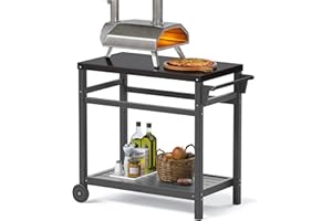 TORVA BBQ Beistelltisch Outdoor, Grilltisch Outdoor Wetterfest, Garten Grill Servierwagen, Edelstahl-Arbeitsplatte mit Schwarzer Nanobeschichtung, Grau