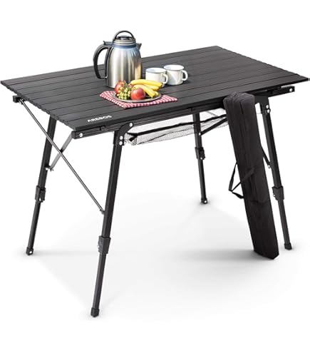 CampFeuer Aluminium campingtafel voor 4 personen, 140 x 70 x 70 cm, opvouwbaar, inklapbaar en in hoogte verstelbaar, aluminium vouwtafel, roltafel voor camping, tuin en terras