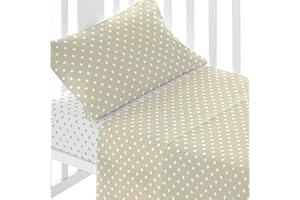 TRAMAS+ Set di Lenzuola per Culla e Miniculla, Lenzuola 100% Cotone Super Morbido per Bebè, Tessili per Cameretta 3 Pezzi con Disegni Allegri - (Culla - 60x120 cm, Dots)