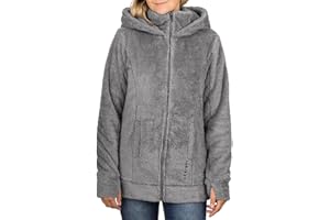 DENIMFY Damska kurtka polarowa DFMila z kapturem, kurtka zimowa, zamek błyskawiczny, kurtka przejściowa, kurtka z kapturem, kurtka polarowa, stójka, szara, czarna, antracytowa, S, M, L, XL, XXL