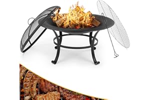 TLSUNNY Braciere da giardino Φ76 cm, Barbecue Grill Esterno, Brasero Esterno, con Poker e Coperchio di Protezione, per Campeggio, Fuoco da Campeggio, Giardino