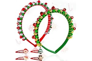 GIUGIO 6 copricapo natalizio, cerchietto per capelli di Natale, con campane, fascia natalizia, rosso, verde, campana, per bambini, ragazze, donne