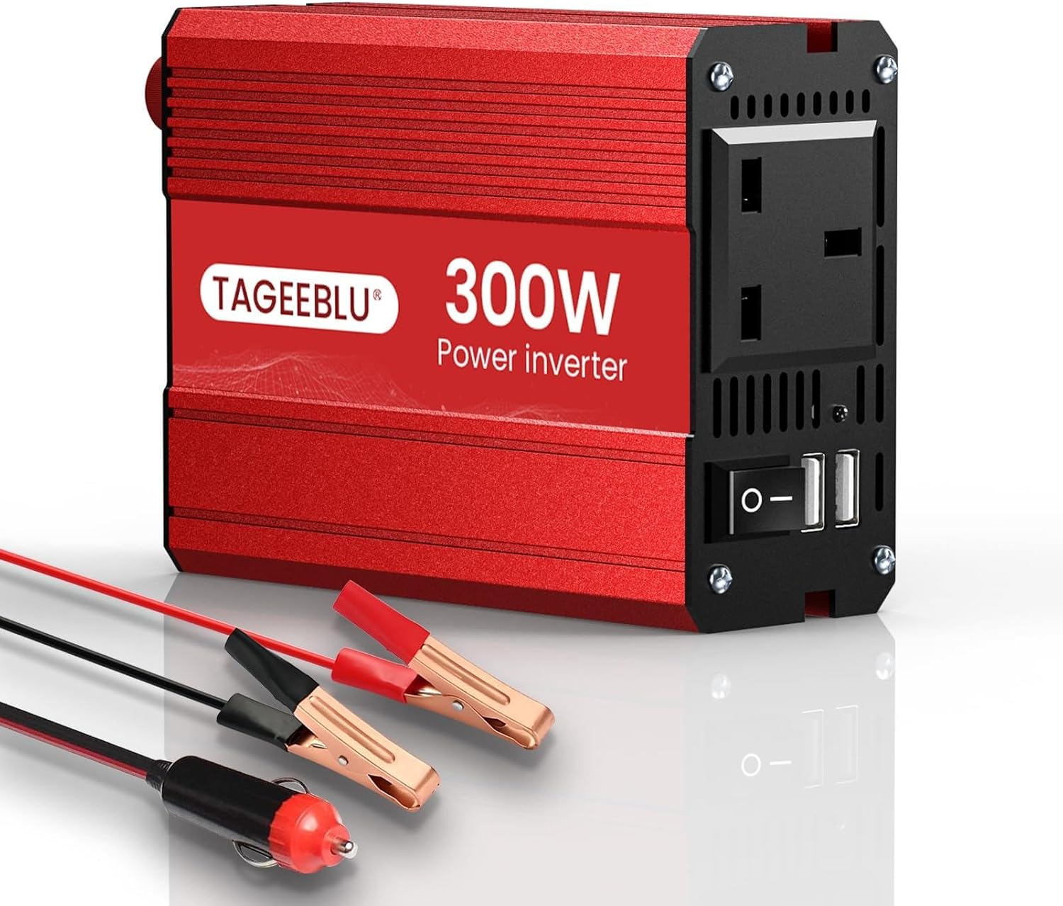 TAGEEBLU 12V 300W Power Car Inverter 12v to 240v, Car Voltage Converter Transformer with 3-Pin Sockets & 2-USB Ports for Charging Phones, Laptop, Tablets, GPS Units, TV, Camping Equipment