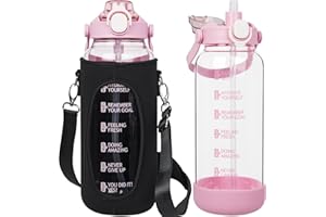 Seekua 1.5 liter Trinkflasche Glas Flasche mit Strohhalm & Zeitmarkierung, 1.5l Wasserflasche mit Früchteinsatz & Schutzhülle für Smoothie, Früchte, Kohlensäure geeignet